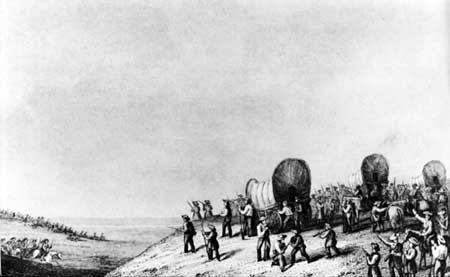 painting of wagon train
