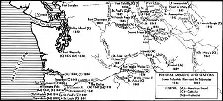 map of principal missions and stations in Pacific Northwest