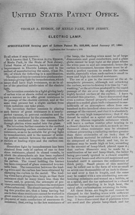 electric lamp patent