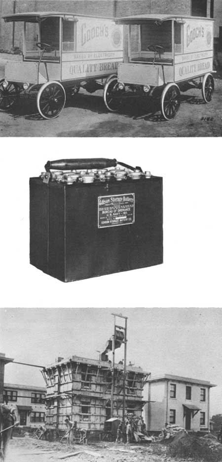 trucks, battery, poured-concrete
houses