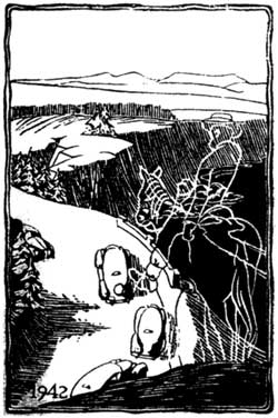 sketch of horseman and cars