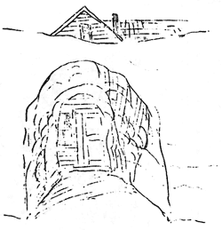 snow tunnel leading to building door