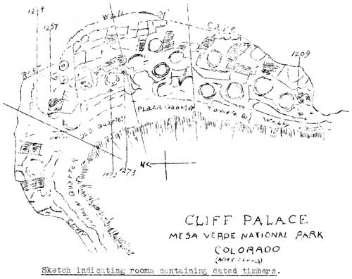 Sketch indicating rooms containing dated timbers