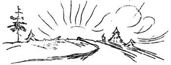 sketch of landscape with sun and clouds