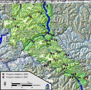 map showing research projects