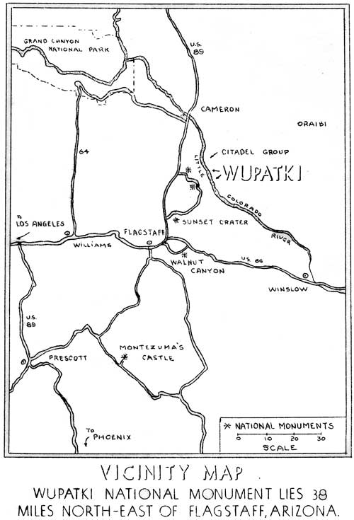 VICINITY MAP Wupatki National Monument lies 38 miles north-east
of Flagstaff, Arizona