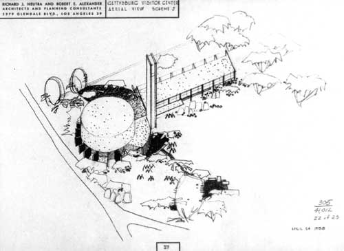 preliminary drawing for the visitor
center