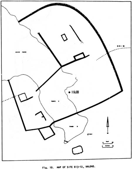 diagram of walled-structure complex at Kaloko Fishpond