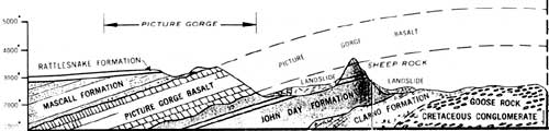 Simplified crossection of an area in the Sheep Rock Unit
