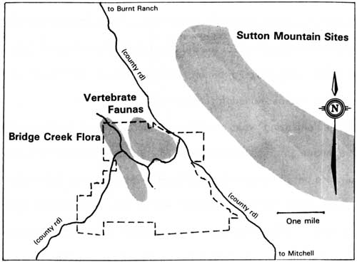 Map of paleontological resources in the vicinity of the Painted Hills