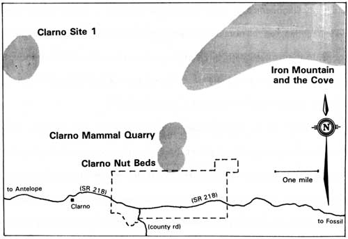Map of paleontological resources in the vicinity of the Clarno