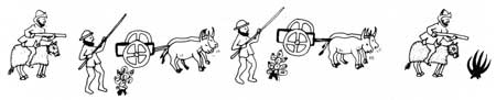 sketch of Spaniards with wheeled carts