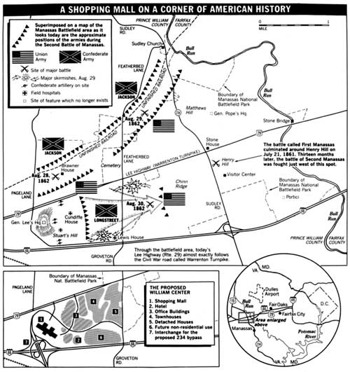 map of
approximate positions of Union and Confederate forces and proposed
William Center development