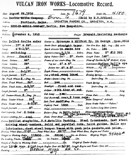 Vulcan Iron Works locomotive record