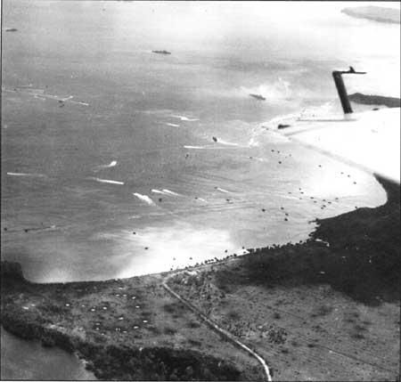 aerial view of landing craft