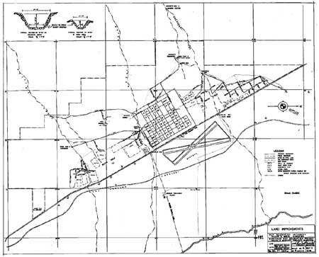 map of farm fields and irrigation ditches
Manzanar Relocation Center